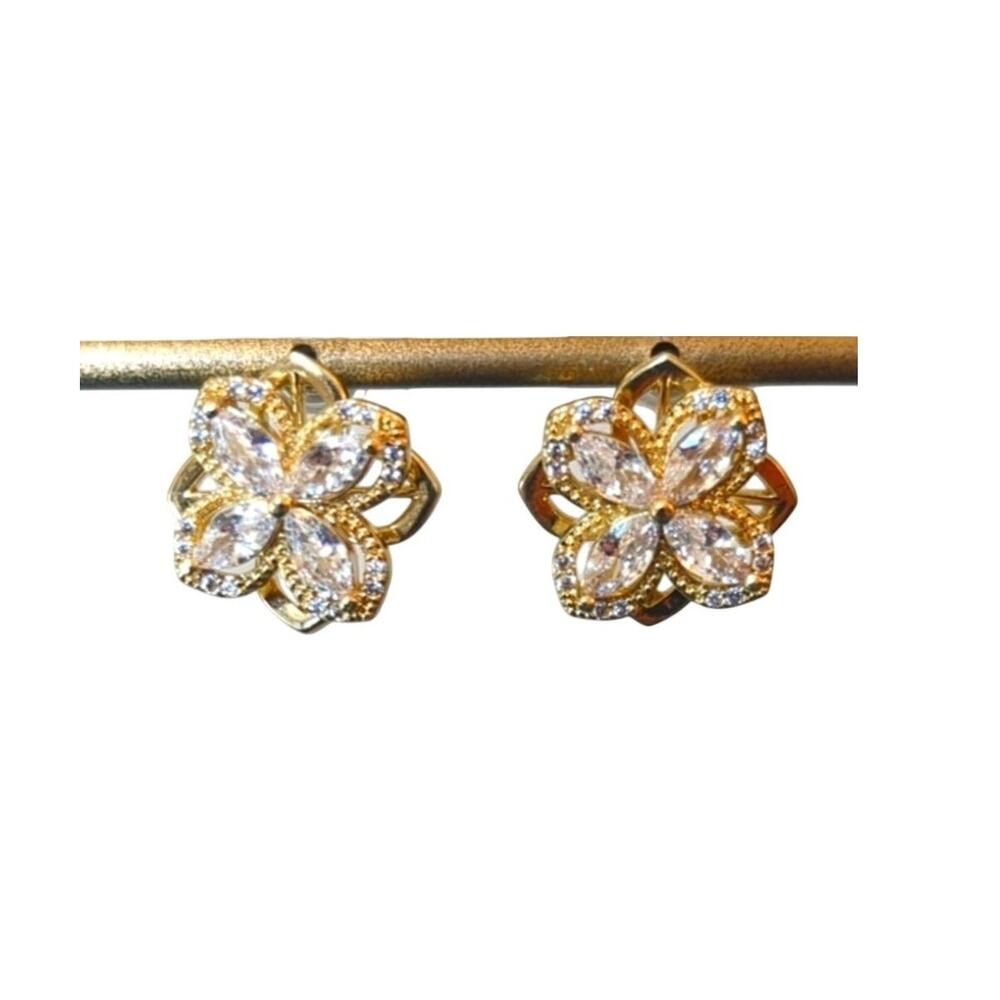 Crystal Gold Tone Spinning Flower Post Earrings